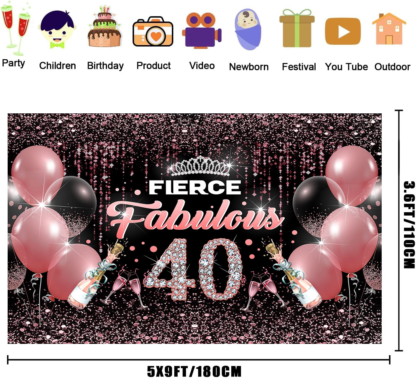 40. Geburtstag Deko-Set Für Frauen – In Schwarz & Rosegold, Mit Banner, Pompons & Girlanden
