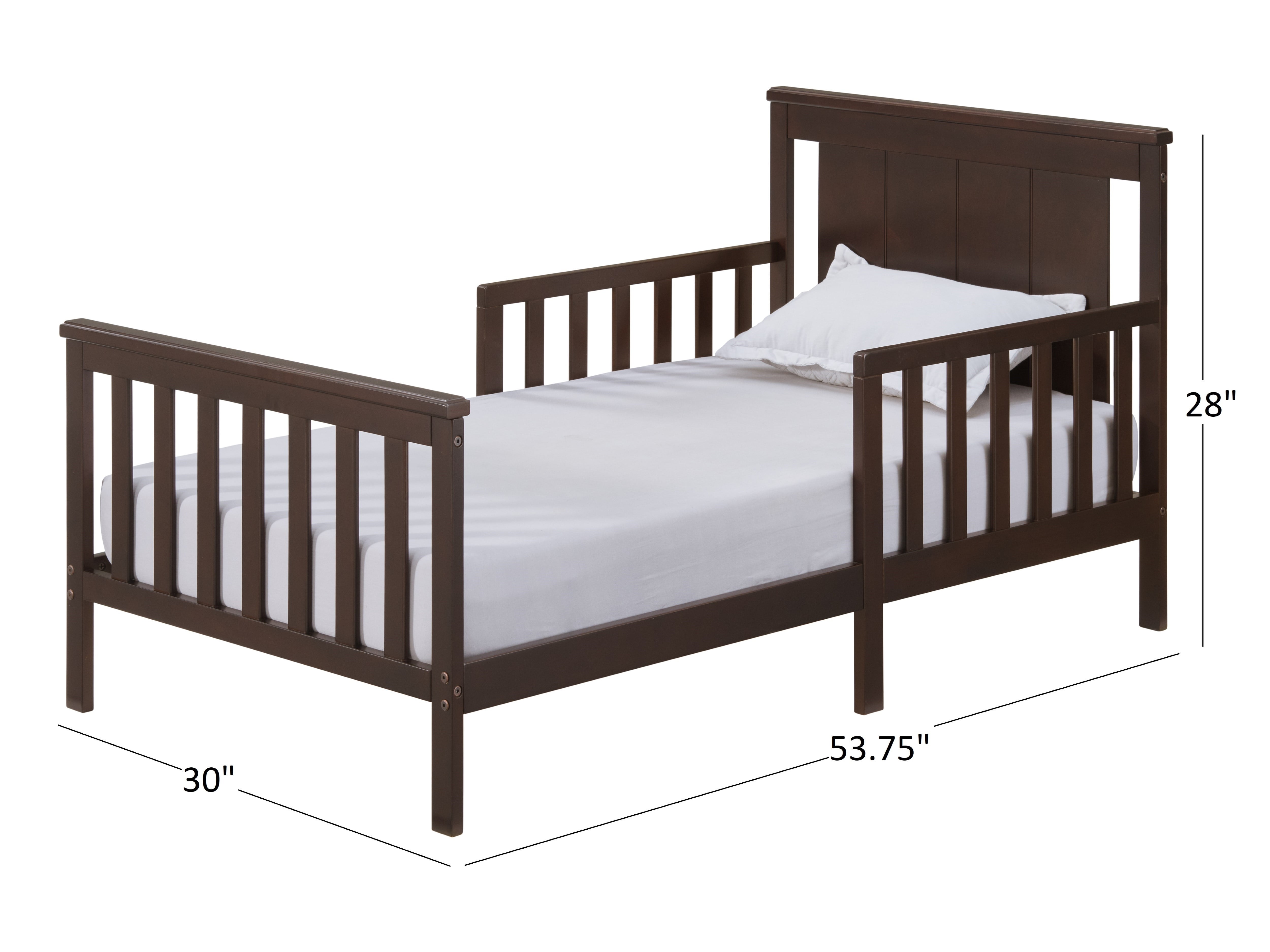 Oxford Baby Lazio Wood Frame Toddler Bed with Guardrails and Straight-Line Headboard, Espresso Brown
