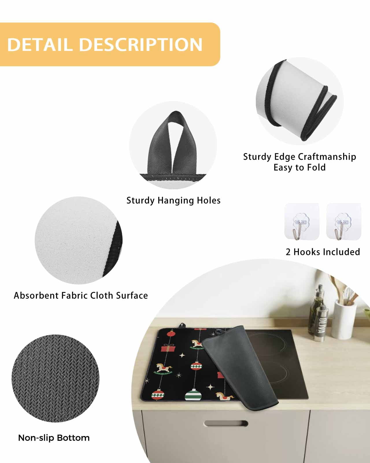 Large Induction Cooktop Protector Mat Christmas Stove Top Covers for Electric Stove, Winter Red Green Xmas Weeping Balls Decorative Stove Burner Cover Mats, Glass Top Stove Cover