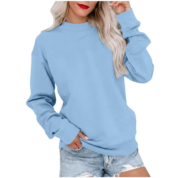 Womens Sweatshirts Thread Splicing Long Sleeve Round Neck Loose Pullover Casual Solid Fall Winter Pullover Tops