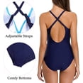 thumbnail image 6 of Women One Piece Swimsuit Front Cross Backless Sports Racerback Fashion Color Block Swimwear, 6 of 6