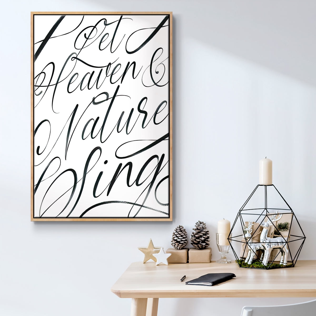 Heaven and Nature - Framed Gallery Wrapped Holiday Canvas - 17 x 25 - Natural Wood Frame