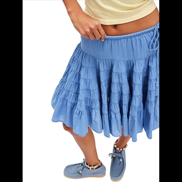 Falda Plisada de Cintura Alta con Volantes para Mujer, Falda de Tenis, Falda Pantalón Deportiva para Correr y Patinar. Azul L