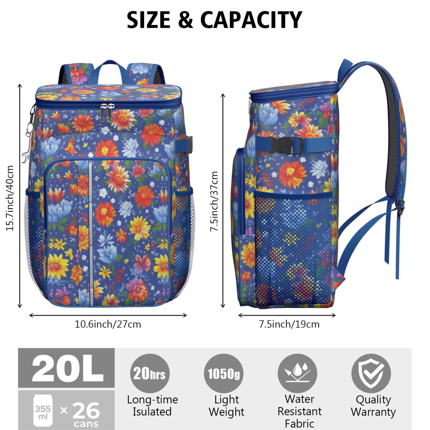 Travel Cooler Bag - Pioneer Flower Camping Beer Cooler Backpack with Bottle Opener- Waterproof Insulated Picnic Backpacks - Cooler Bag for Beach