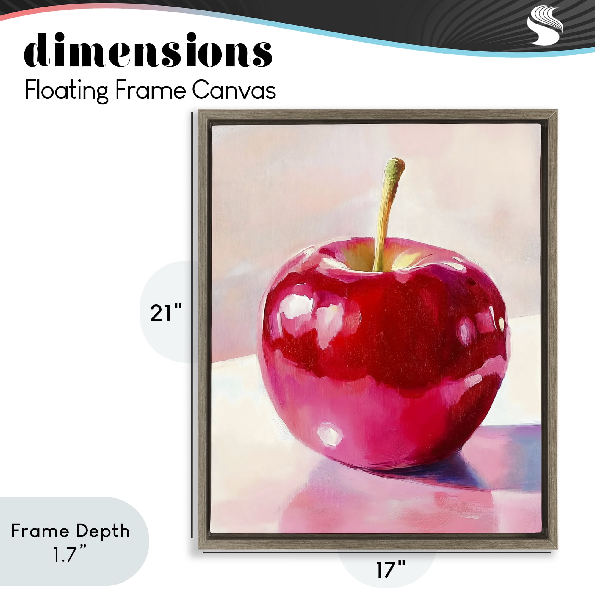 Stupell Industries Shiny Red Apple Reflection Brown Framed Floater Canvas Wall Art, design by The Prints Vibe