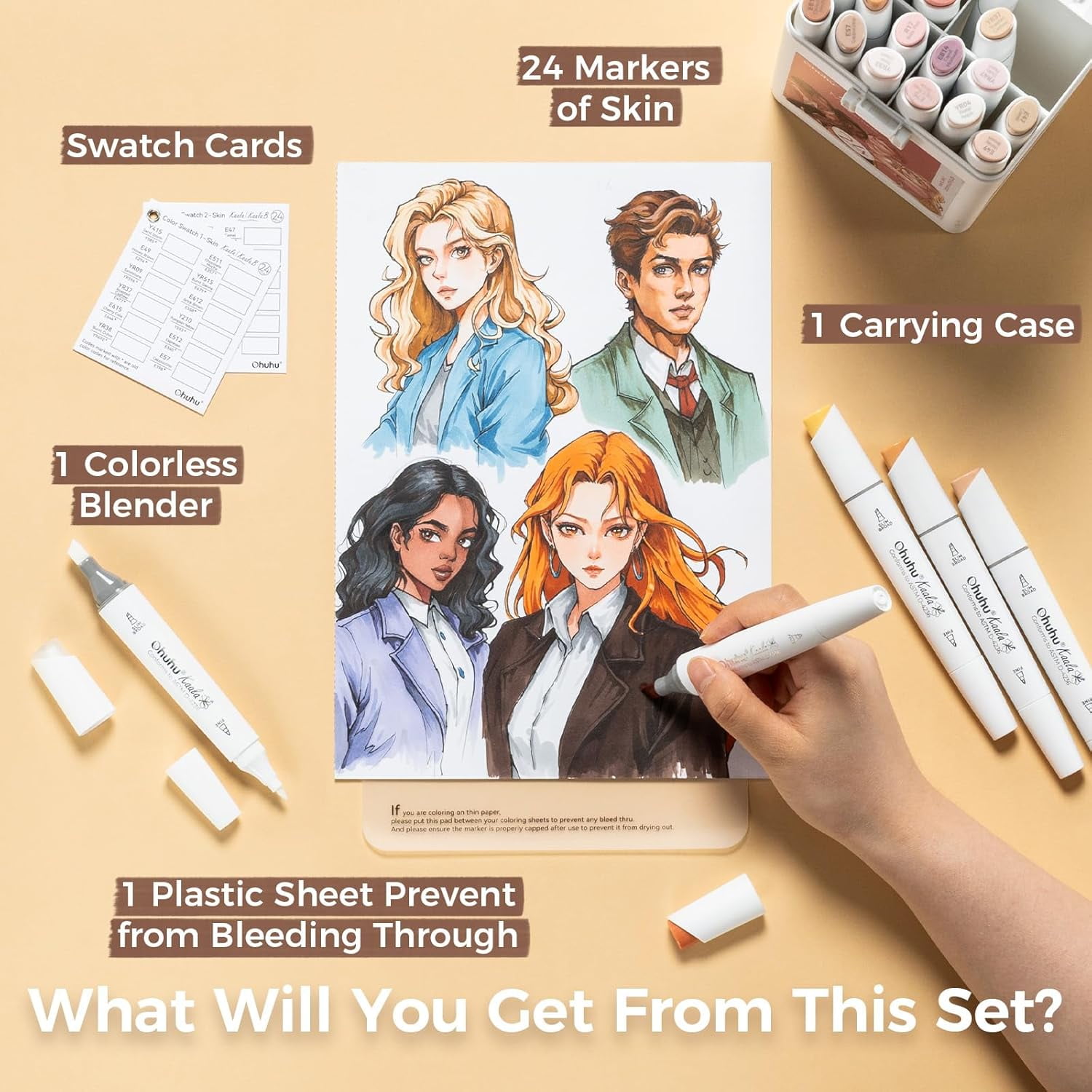 Alcohol Markers Skin Tone Marker Slim Broad and Fine Double Tipped Alcohol-based Marker Set for Artists Adults Coloring Professional Illustration, 24 Portrait Colors Kaala Markers Refillable