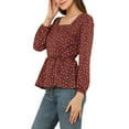 thumbnail image 5 of INSPIRE CHIC Women's Floral Square Neck Long Sleeves Tie Waist Blouse XL Red, 5 of 7