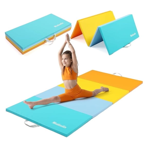 Folding Gymnastics Mat for , 6'x3'x1"/8'x3'x1" PU Leather Gym for Tumbling, Cheer, Yoga, Fitness, Pilates and Martial Art
