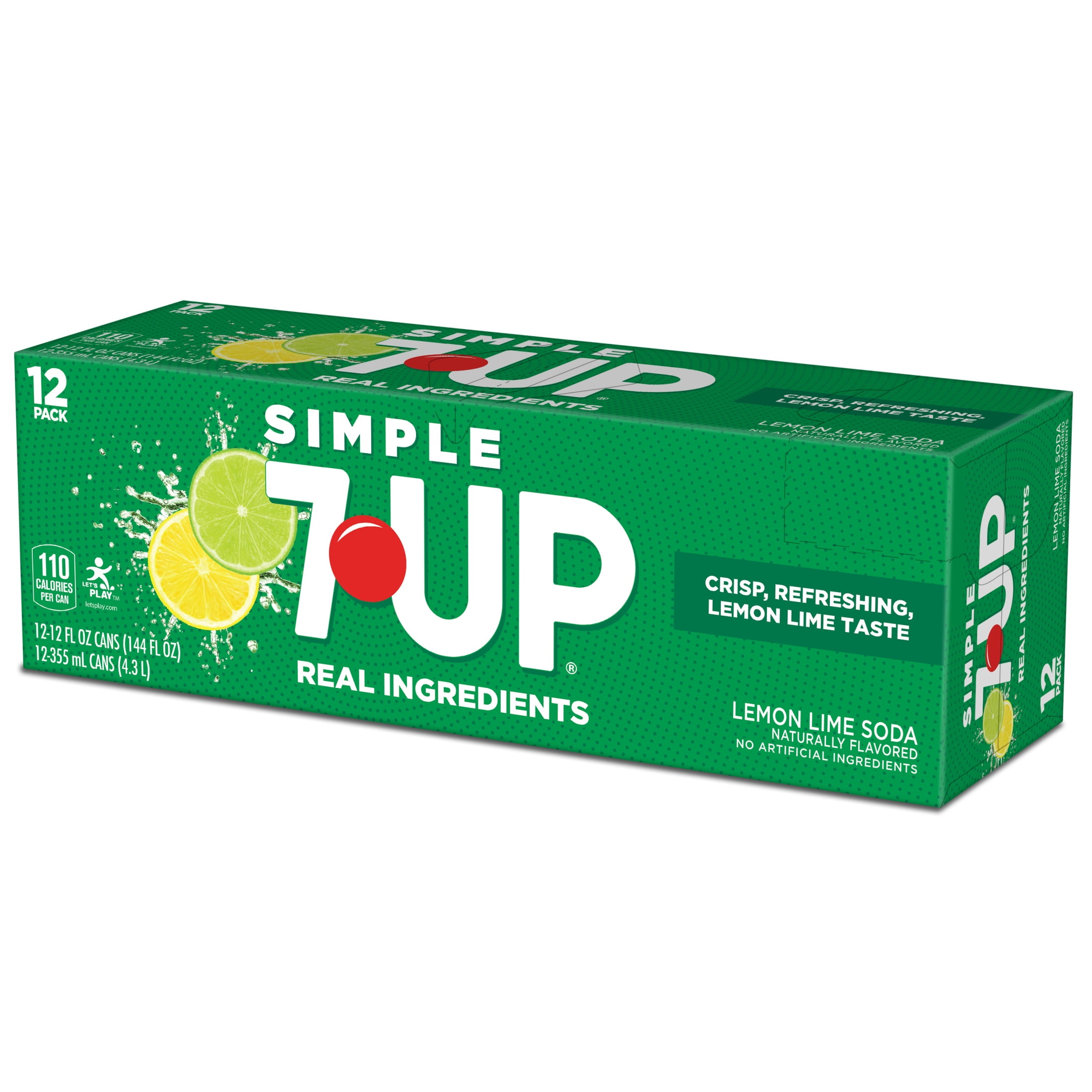 Simple 7UP Caffeine Free Lemon Lime Soda Pop, 12 fl oz, 12 Pack Cans
