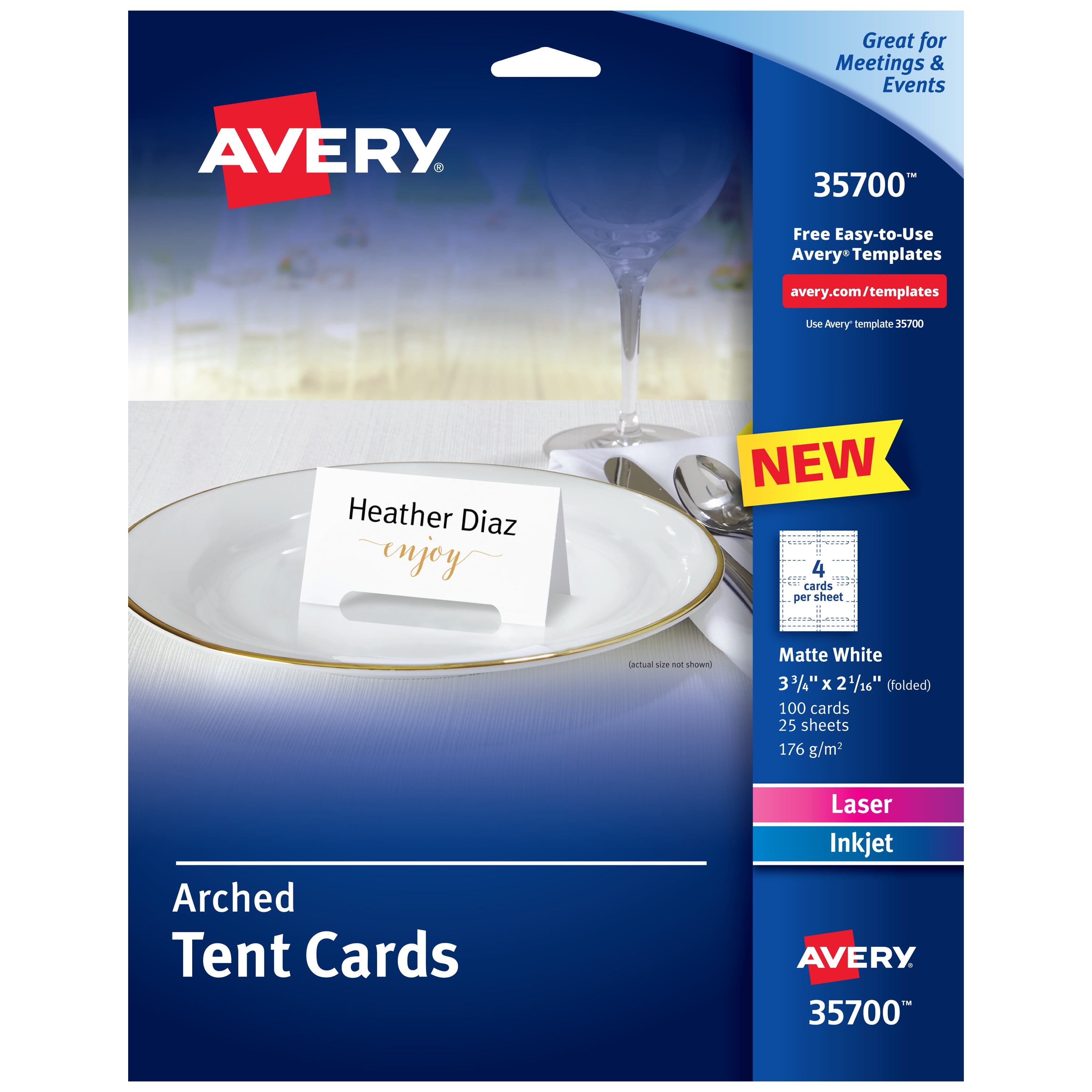 Avery Arched Die Cut Tent Cards 2 1 16 X 3 3 4 65 Lbs 176 Gsm Laser Inkjet 100 Cards