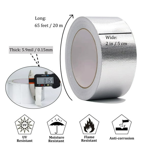Glass Fiber Cloth Aluminum Foil Tape (5.9Mil Thick), High Temperature Insulation Adhesive Metal Duct Tape,1 Pack