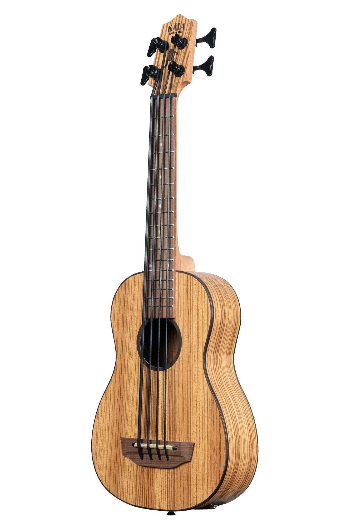 Kala U-BASS Zebrawood Fretted Bass Ukulele w/Deluxe Padded Bag, UBASS-ZEB-FS