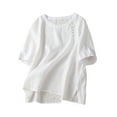 thumbnail image 2 of Giftesty Blouses for Women Dressy Casual Women's Loose and Casual Solid Color Versatile Cotton and Linen Short Sleeves, 2 of 7