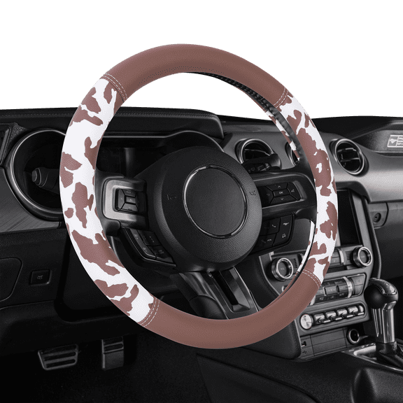 Auto Drive Universal Fit Brown Cow Steering Wheel Cover, Set of 1, Fit Most Cars, SUVs, Trucks, Vans