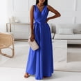 thumbnail image 2 of B91xZ Robe Sans Manches Manches Flottantes Robe Midi Smockée Col en V Robes Décontractées à Volants, Bleu G, 2 of 5