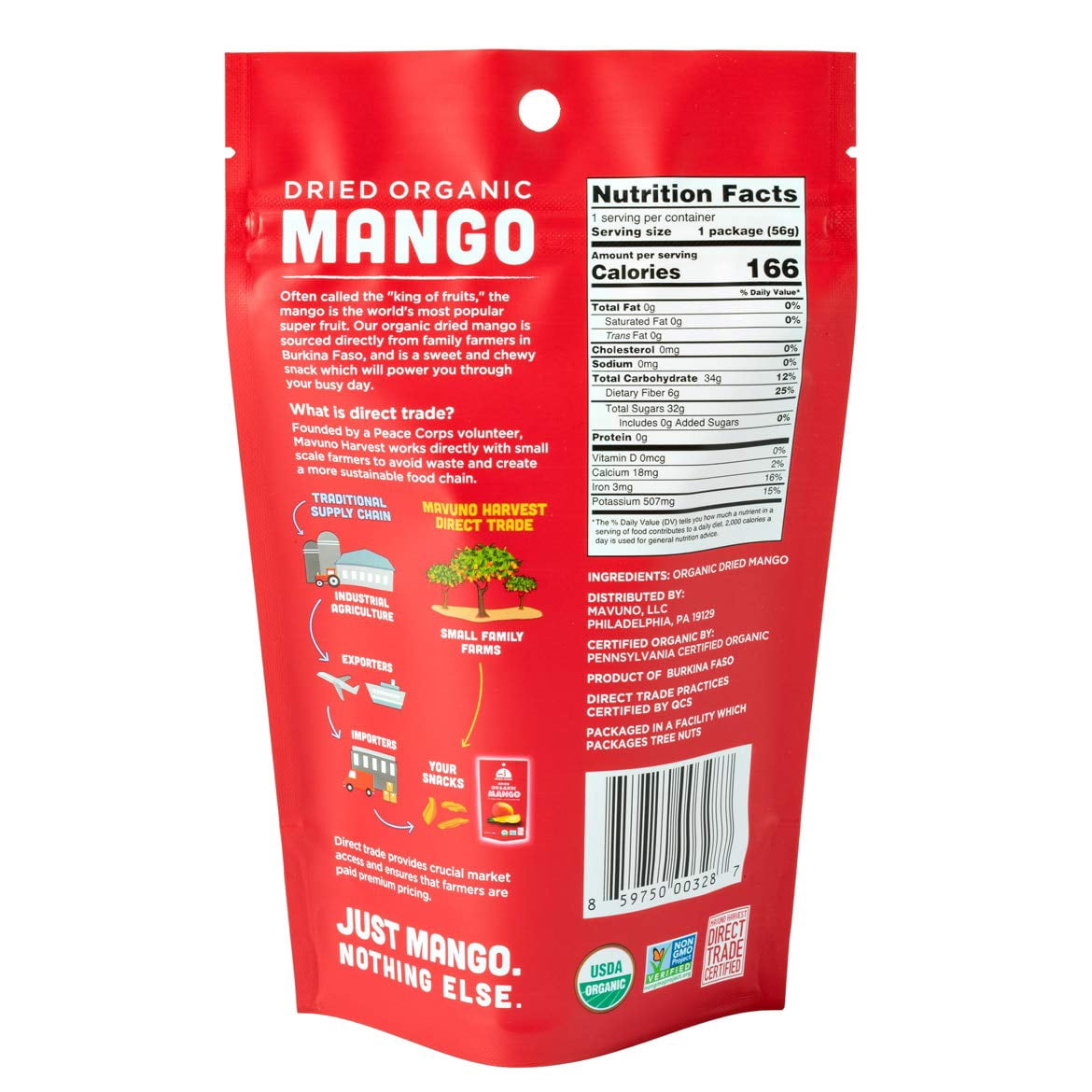 Mavuno Harvest Direct Trade Organic Dried Fruit, Mango, 2 Ounce (Pack of 6)
