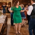 thumbnail image 3 of Agnes Orinda Women's Plus Size St. Patrick's Day Dress V Neck Short Sleeves Cocktail Wedding Guest Bodycon Dress 3X Green, 3 of 8