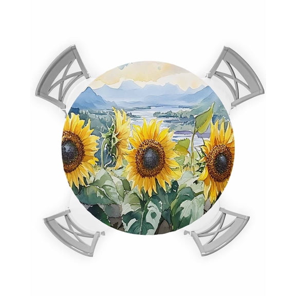 nqOlkjepod Watercolor Sunflower Round Tablecloth, Fitted Table Cover with Elastic for 45"-54" Round Tables, Summer Vintage Rustic Botanical Table Cloth Outdoor Dinning Party Waterproof Tablecloths