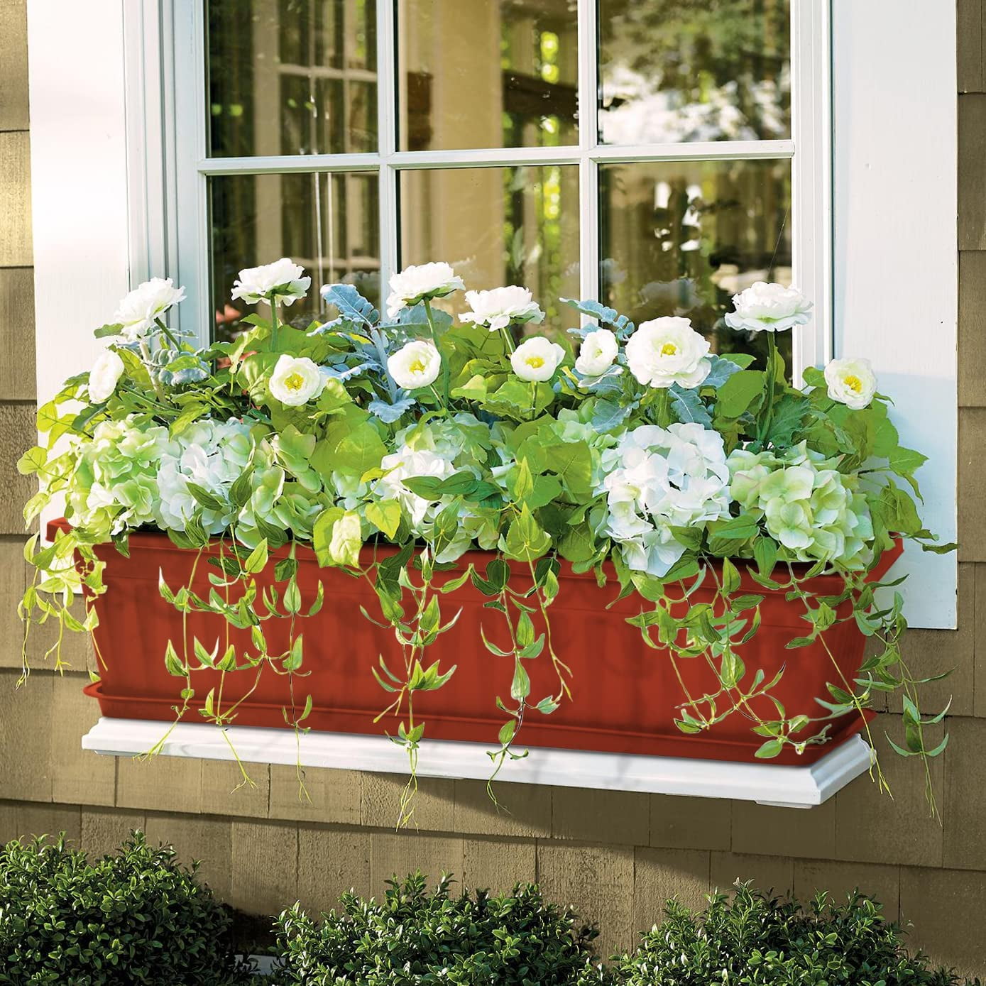 Rectangular Plastic Window Box Planters with Trays for Vegetable Flower Windowsill Patio Garden Balcony Decor 6 Packs 17 Inches