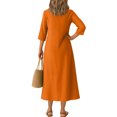 thumbnail image 4 of Robe Tailleur pour Femme Robe pour Femmes Longue Robe Bohème de Plage Élégante Robe Maxi Robe à Col en V Robe à Manches 3/4 Orange G, 4 of 5
