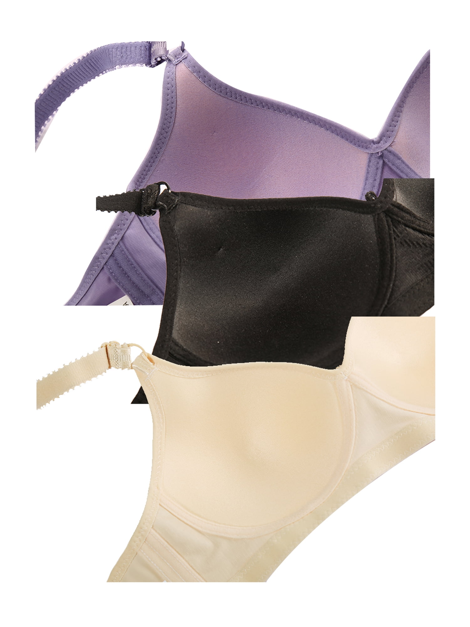 INSPIRE CHICWomen Comfortable Soft Stretchy Basic Full Coverage Wirefree Non-Wired Everyday Bra 3 Pcs Black+Light Purple+Cream-Flower 40/90 Fit 36A 36B