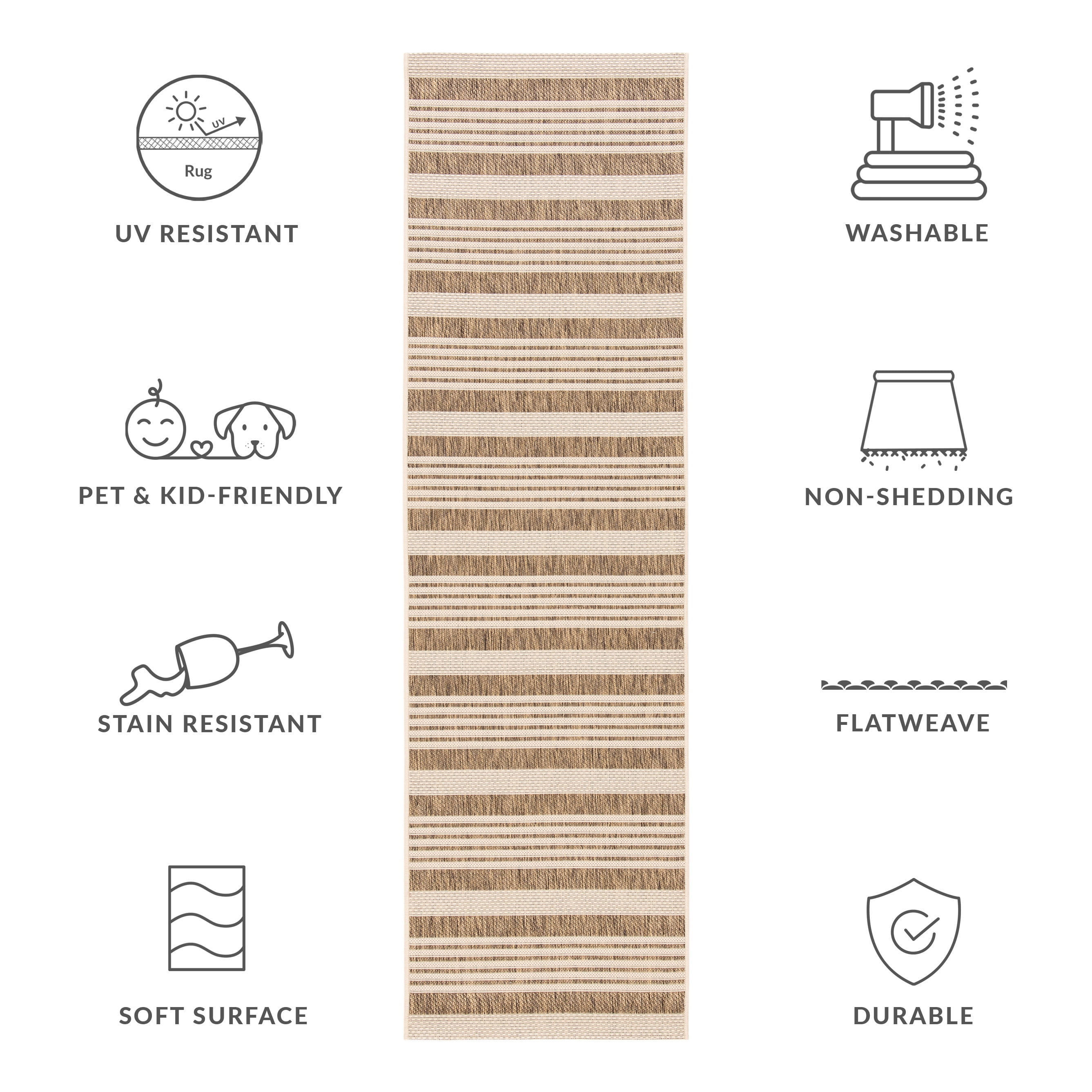 Safavieh Courtyard Caroline Striped Indoor/Outdoor Runner Rug, Brown/Bone, 2'3" x 5'