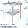 thumbnail image 3 of AmGood 36" Long x 30" Deep Commercial Work Table with Backsplash and Sidesplashes | Stainless Steel Prep Table for Kitchen, Restaurant, Garage, Laundry | NSF, 3 of 6