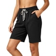 thumbnail image 2 of Womens Solid Drawstring Knit Shorts with Pockets, Elastic Waist Soft Comfy Casual Shorts, Lounge Athletic Gym Fitness, Womens Casual Wear | VerBelle,Black S, 2 of 7