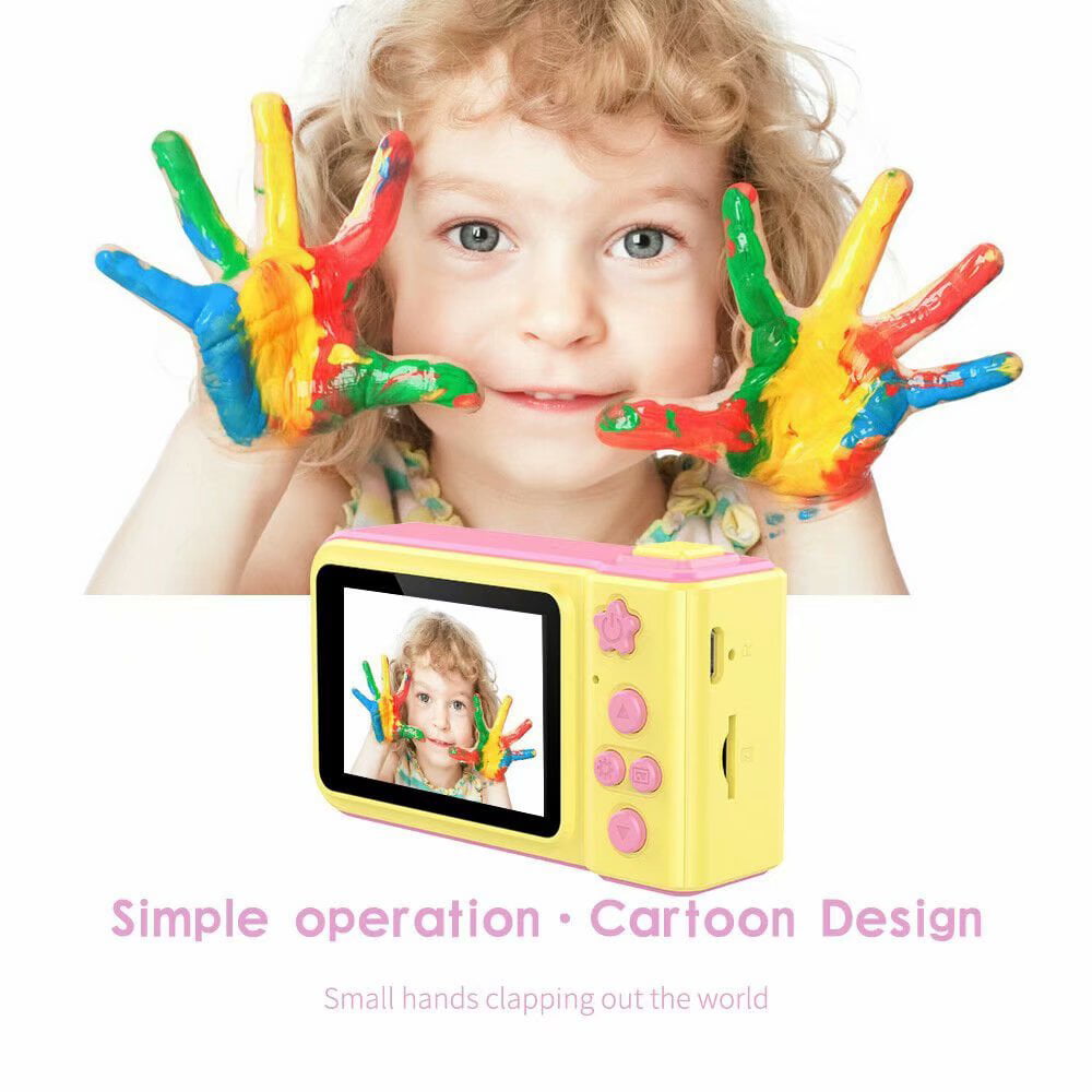 Kids 2 Inch Cartoon Cute Mini Camera Games HD Digital Video Recording  Multiple Languages Children's day Gift，Pink 
