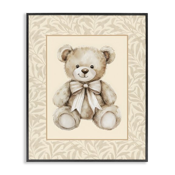 Stupell Industries Farmhouse Beige Teddy Bear and Border Black Framed Giclee Art, 11 x 14, by LSR Design Studio
