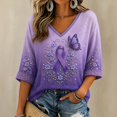thumbnail image 2 of Alzheimers Awareness Shirts For Women 3/4 Length Sleeve Purple Ribbon Alzheimer'S Awareness V Neck T Shirts Cozy Half-Sleeves Alzheimer Tee Tops, 2 of 4