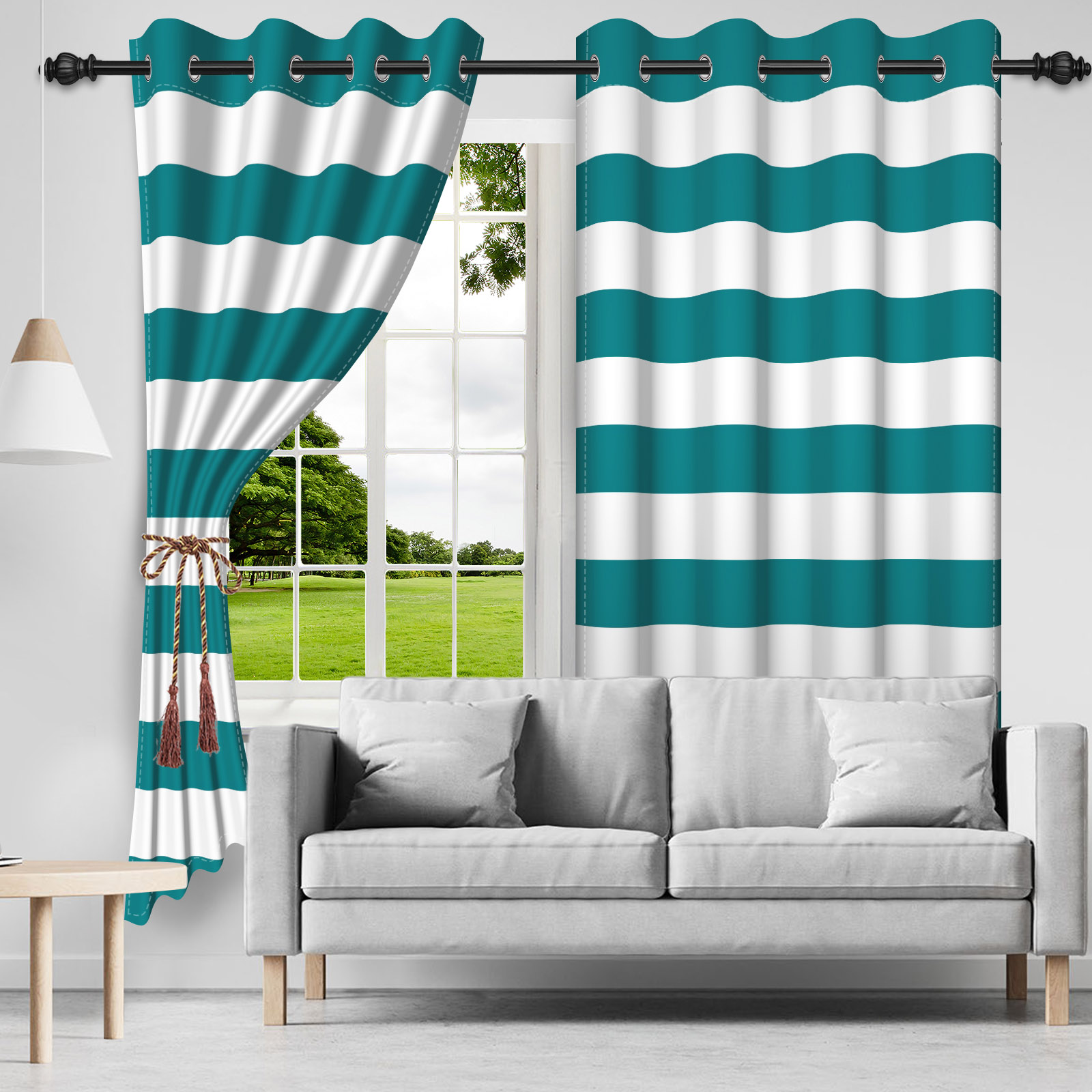 Nanqianyi Dark Blue White Striped Blackout Curtains for Bedroom Living Room, 52"W x 63"L, Thermal Insulated Grommet Window Drapes 2 Panels