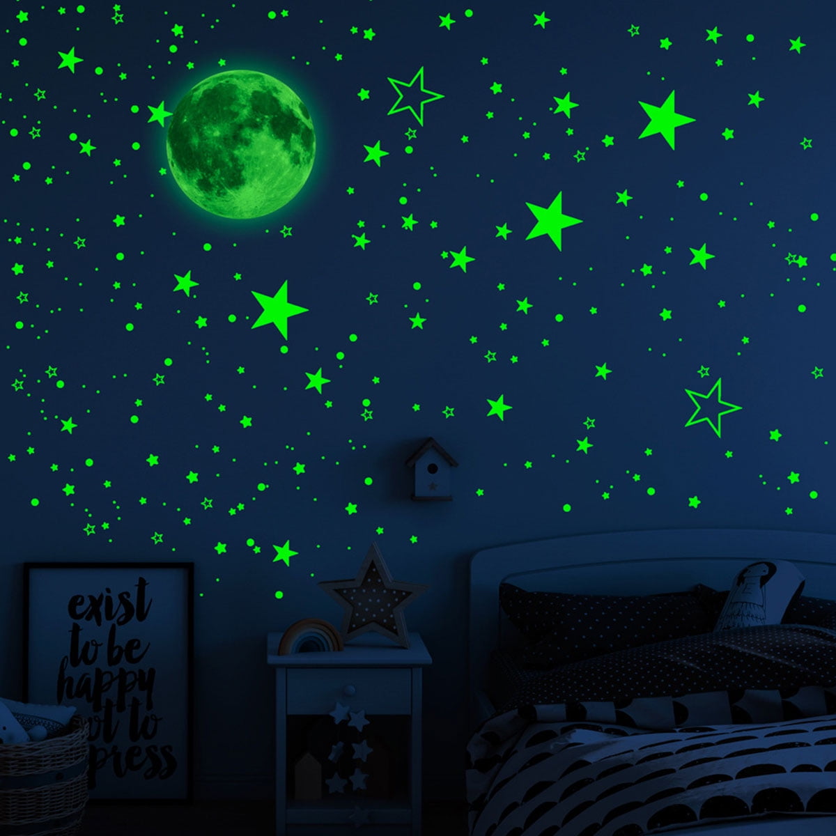 Kids Rooms Decorations Glow In The Dark Stars Wall Stickers Decals Moon 252 Dots 