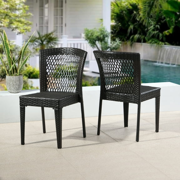 Christopher Knight Home Outdoor Stackable Rattan Dining Chairs, Iron Frame, Brown, Set of 2