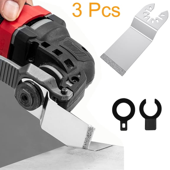 Tmwefusc Diamond Oscillating Multi Tool Grout Removal Blades 3 Pcs Tile Grout Remover Blades Kit with 2 Adapters for Grout Removal and Soft Tile Cut