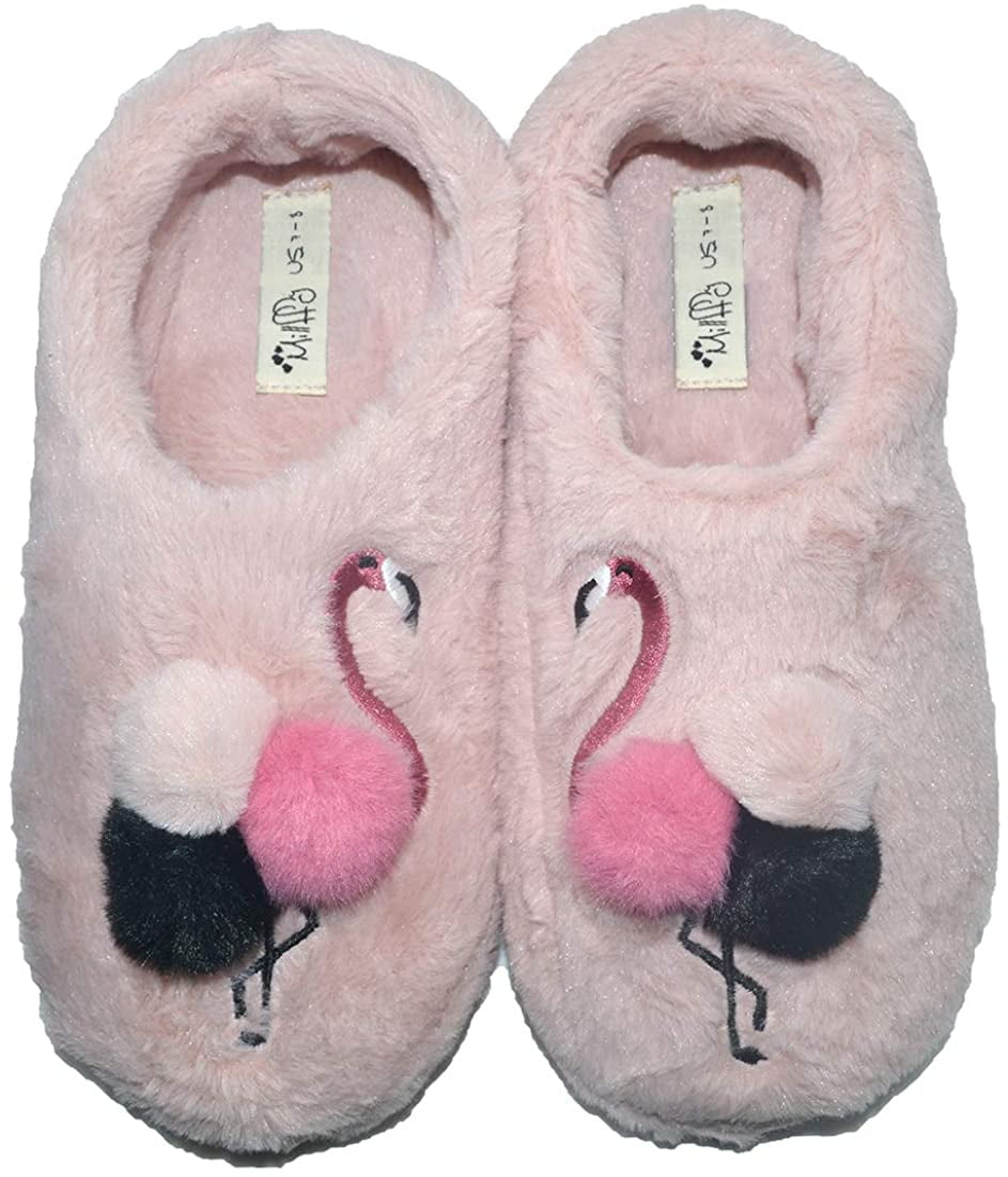 fuzzy flamingo slippers