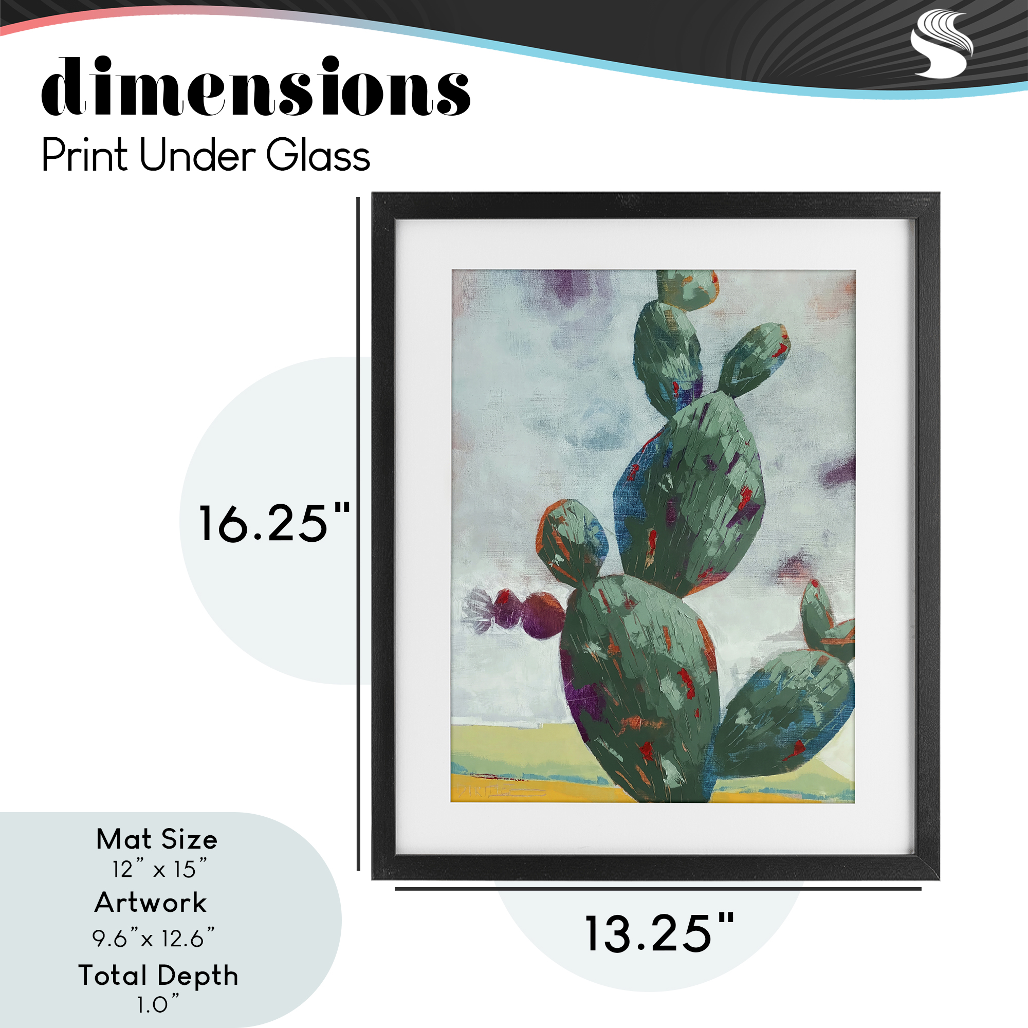 Stand Tall Rounded Cacti Black Framed Print Under Glass, design by Dianna Fritzler