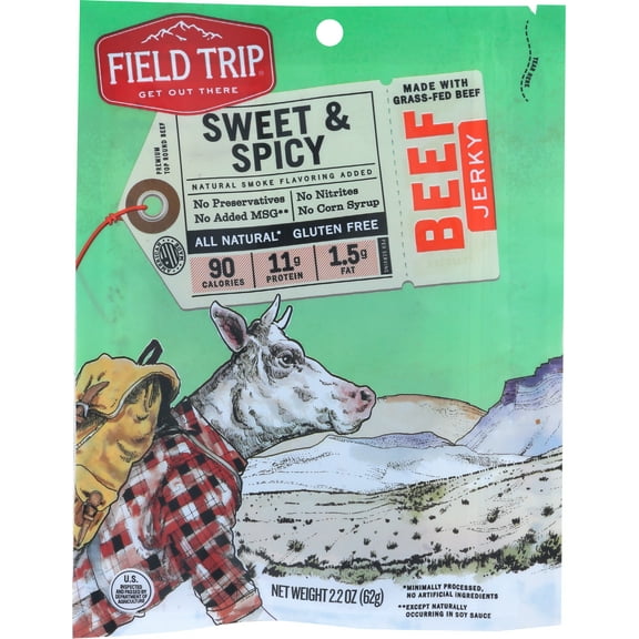 Pack of 9, Fieldtrip Sweet & Spicy Beef Jerky, 2.2 oz