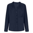 thumbnail image 4 of nerohusy Womens Button Down Shirts Linen Cotton Long Sleeve Blouse Tunic with Pocket Mandarin Collar Summer Going Out Gauze Shirt Navy,XL, 4 of 7