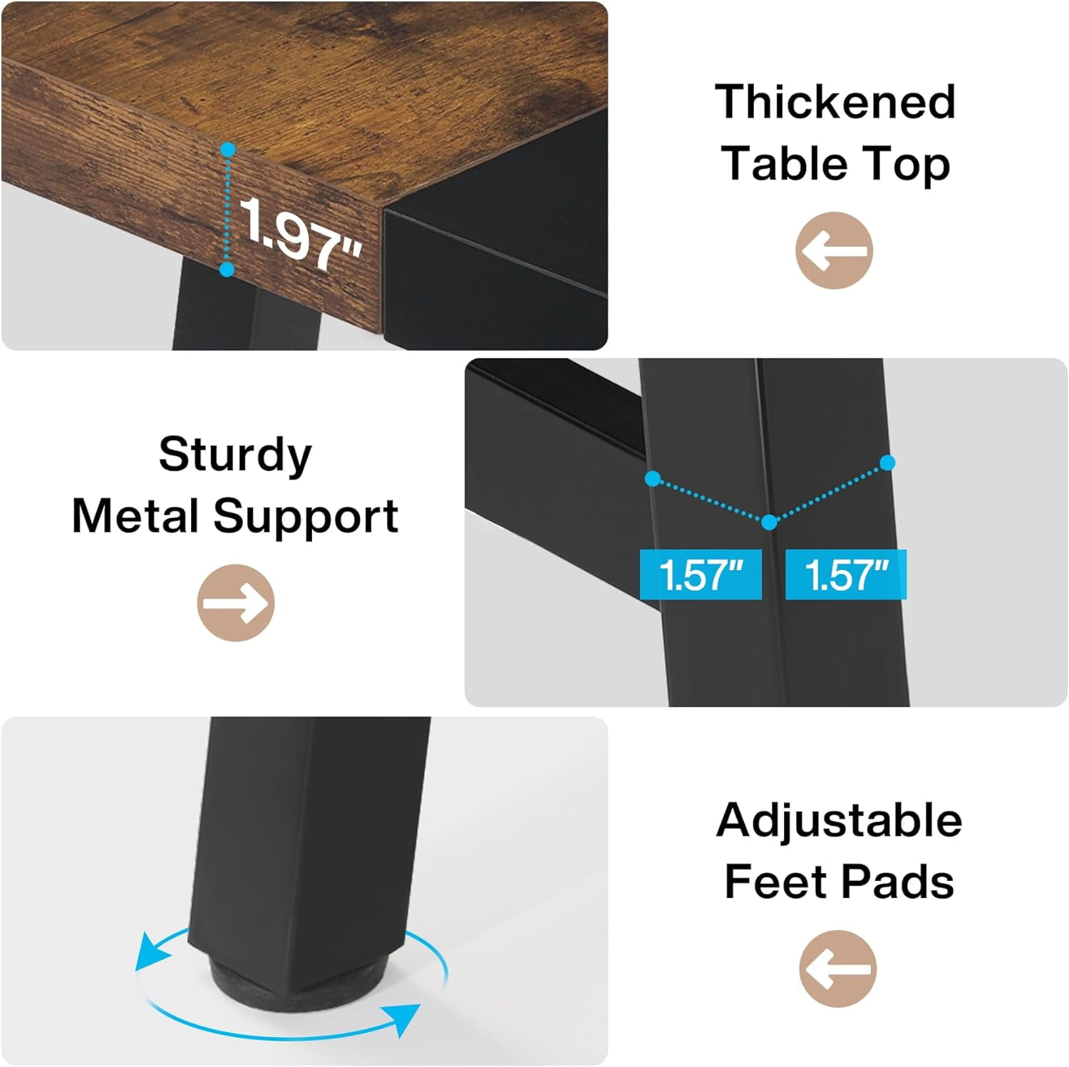 Finmind Executive Office Desk, Large Workspace, Modern Adult Writing Table, 70.87" L x 33.46" W x 29.92" H (Rustic Brown & Black)
