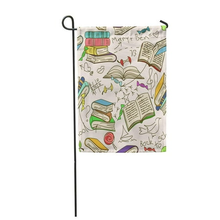 SIDONKU Library Comic Doodle of Books and Children Scribbles Reading Garden Flag Decorative Flag House Banner 28x40 inch