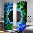 thumbnail image 2 of Manfei Ice Hockey Blackout Curtains, Glowing Honeycomb Window Curtains Pack of 2 (38x45 Each), Green Blue Black, 2 of 5