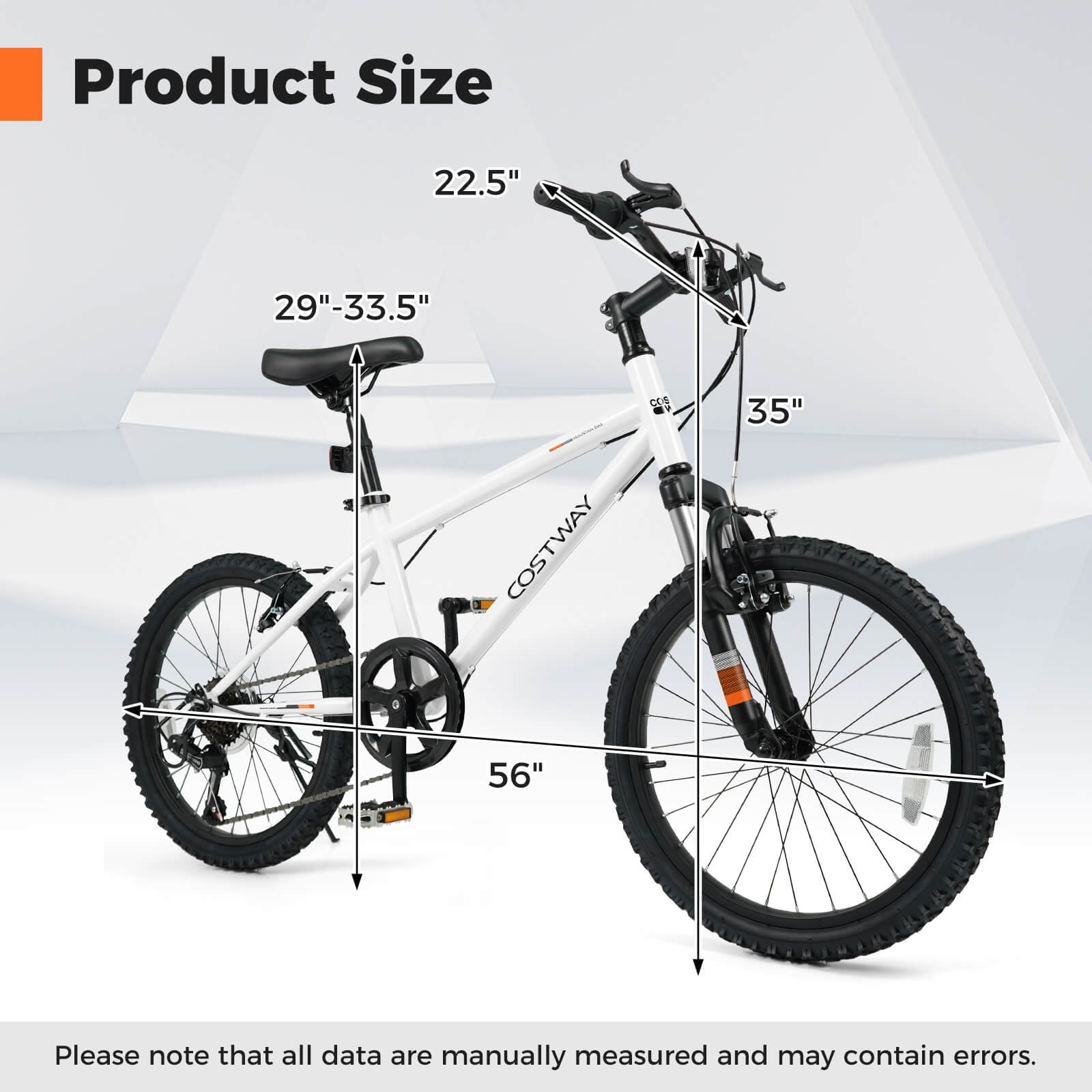 Costway 20 Inch Mountain Bike for Teens Aged 8+ Years Old with Suspension Fork White