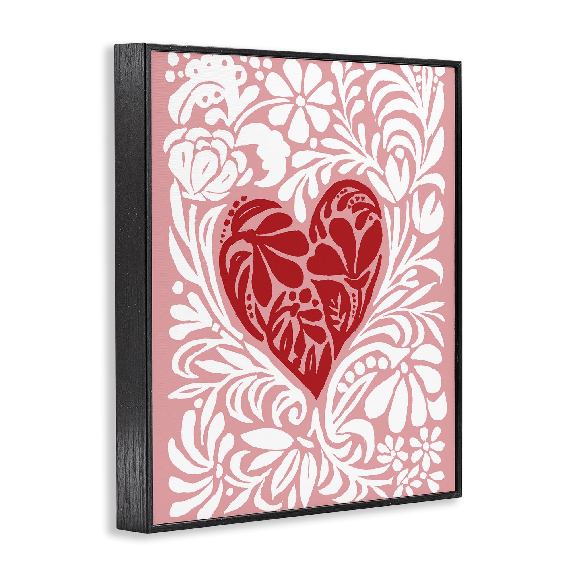 Stupell Industries Red Leafy Heart on Pink Black Framed Giclee Art, design by Cindy Jacobs