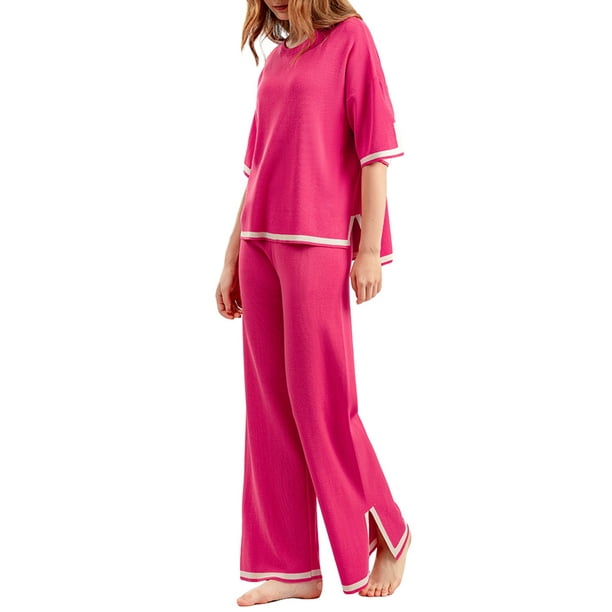 Lucakuins - Conjuntos informales de 2 piezas para mujer, manga larga, cuello redondo, pantalones de pierna ancha, conjuntos de ropa de calle Lucakuins moda
