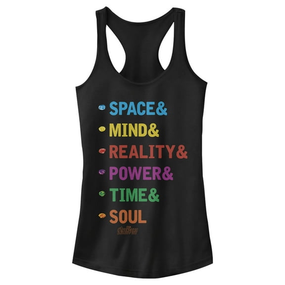 Junior's Marvel Infinity War Stones Rainbow Text  Racerback Tank Top Black 2X Large