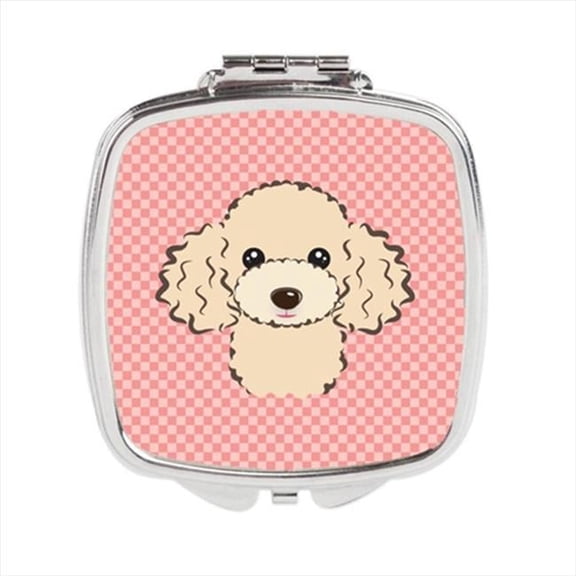 Carolines Treasures  Checkerboard Pink Buff Poodle Compact Mirror - 2.75 x 3 x .3 In.