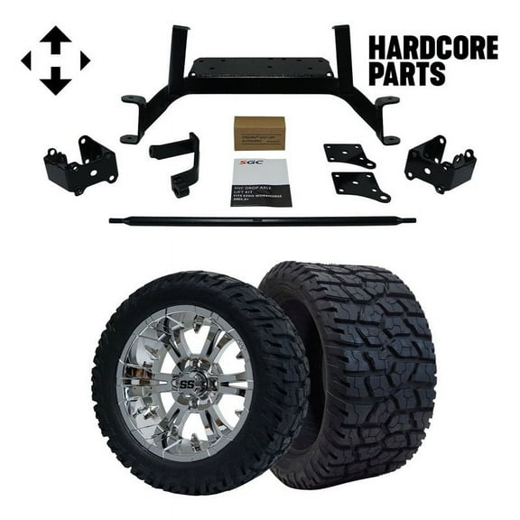 Hardcore Parts 6" Drop Axle Lift Kit for EZGO MPT/WORKHORSE 1200 (2001.5-2013) Golf Cart with 14" Chrome 'Vampire' Wheels and 22"x10.5"-14" GATOR On-Road/Off-Road DOT rated All-Terrain tires