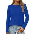 thumbnail image 2 of Lenpel Women's Long Sleeve Tops Soft Casual Crew Neck Solid Color Basic T Shirts Loose Tunic Tee Tops, 2 of 7