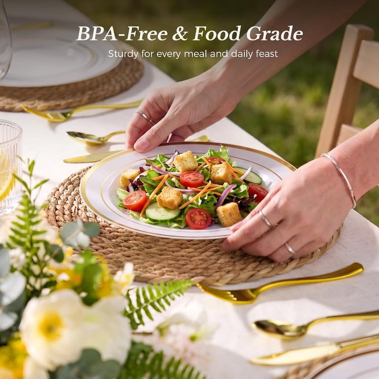Goodluck Disposable Plastic Plates, 200 Count Gold Rim photo 3